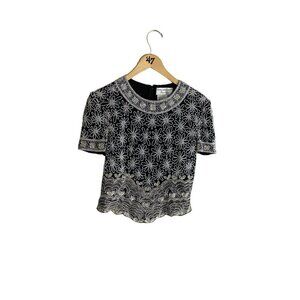 Pappell Boutique Women's Beaded Embellished 100% Silk Blouse - Medium